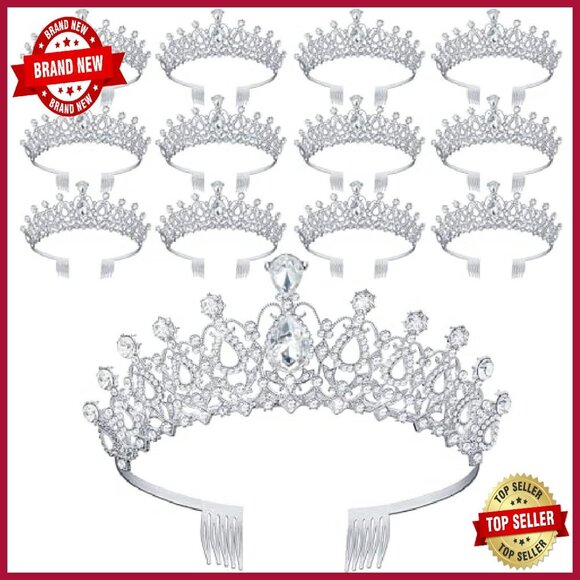 12-Piece Crystal Tiara Set with Comb, Alloy Rhinestone Crowns for Parties main image 8